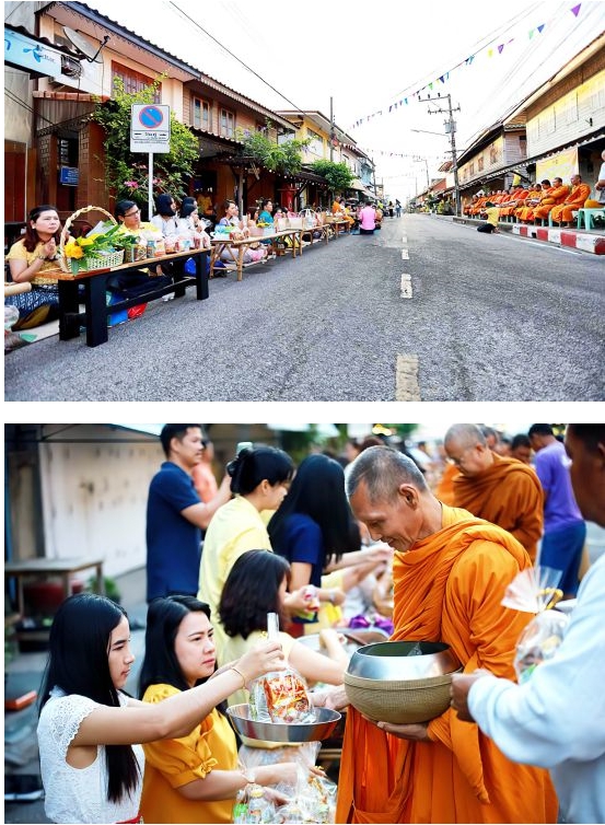 ชาวประจวบฯ นุ่งผ้าไทยใส่บาตรพระบนถนน 100 ปีแน่น