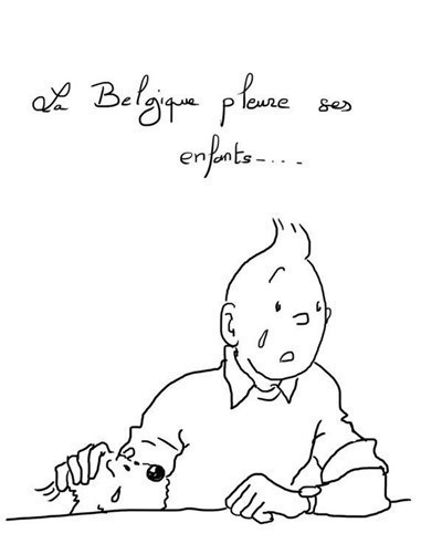 ร่วมอาลัยสุดซึ้ง " Pray for Brussels " จาก  "Tintin"  การ์ตูนชื่อดังก้องโลก