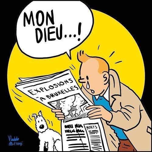 ร่วมอาลัยสุดซึ้ง " Pray for Brussels " จาก  "Tintin"  การ์ตูนชื่อดังก้องโลก