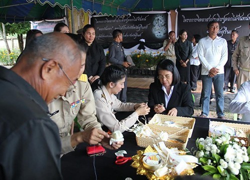 ชาวสุรินทร์ ประดิษฐ์ดอกไม้จันทน์ดอกกันเกรา ทำจากรังไหมสีขาว 7 ช่อ ช่อละ 9 ดอกแทน 17 อำเภอ