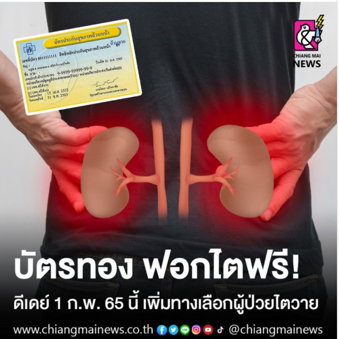 บัตรทอง ฟอกไตฟรี! ดีเดย์ 1 ก.พ. 65 นี้ เพิ่มทางเลือกผู้ป่วยไตวาย